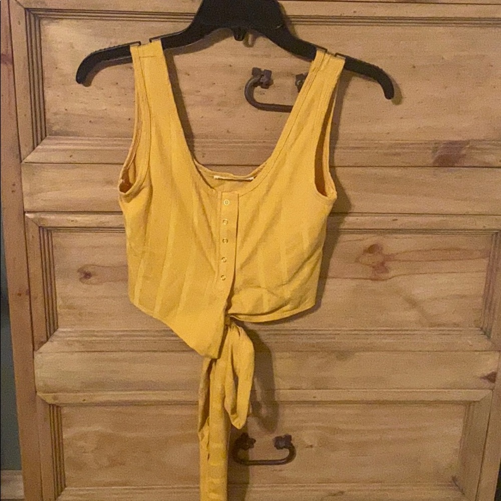 Mustard wrap around button up crop top